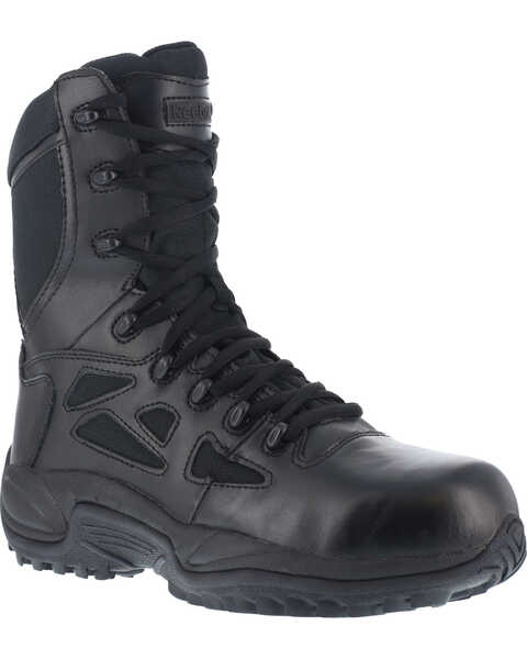 Reebok Men's Stealth 8" Lace-Up Black Side-Zip Work Boots - Soft Toe , Black, hi-res