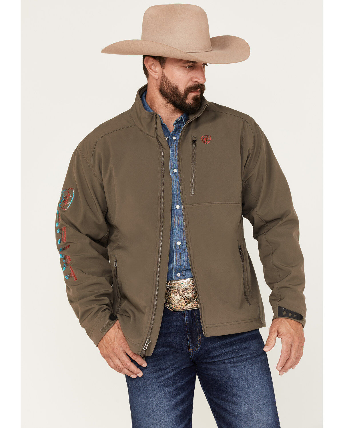 Image #1 - Ariat Men's Logo 2.0 Softshell Jacket, Brown, hi-res
