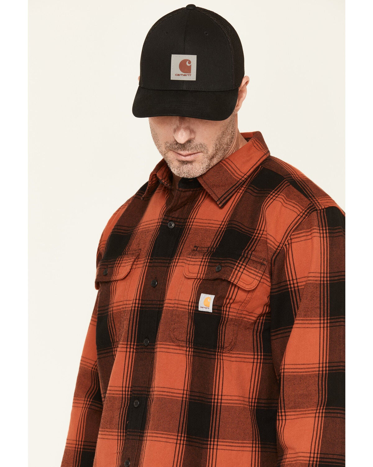 Image #2 - Carhartt Men's Hubbard Loose Fit Heavyweight Plaid Print Long Sleeve Flannel Shirt, Red, hi-res