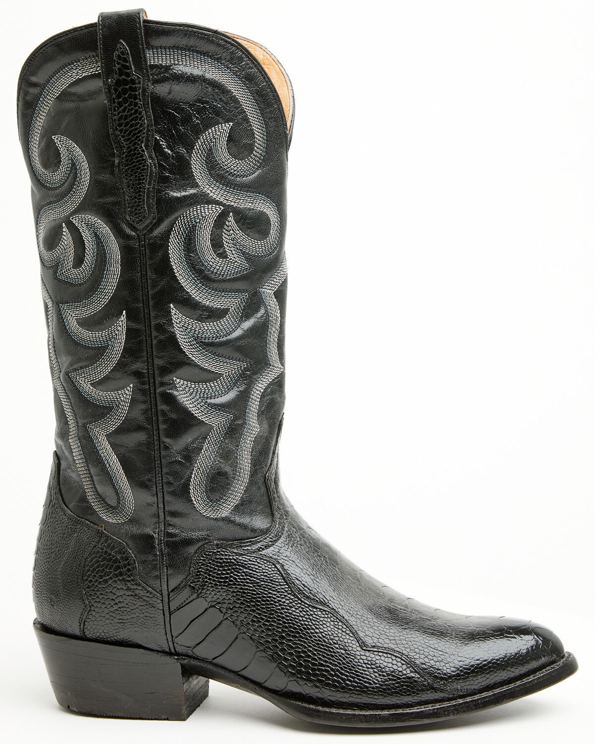Image #2 - El Dorado Men's Handmade Ostrich Leg Western Boots - Round Toe, Black, hi-res