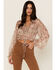 Lush Women's Cinch Detail Long Sleeve Blouse, Brown, hi-res