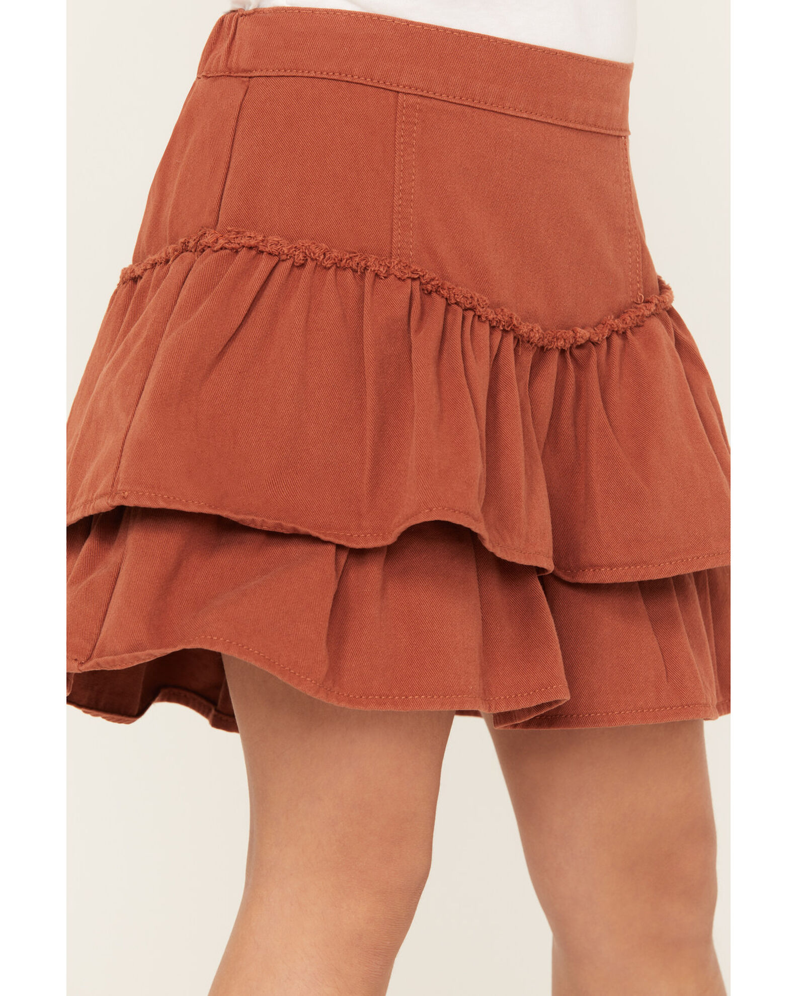 Red ruffle denim skirt cheap