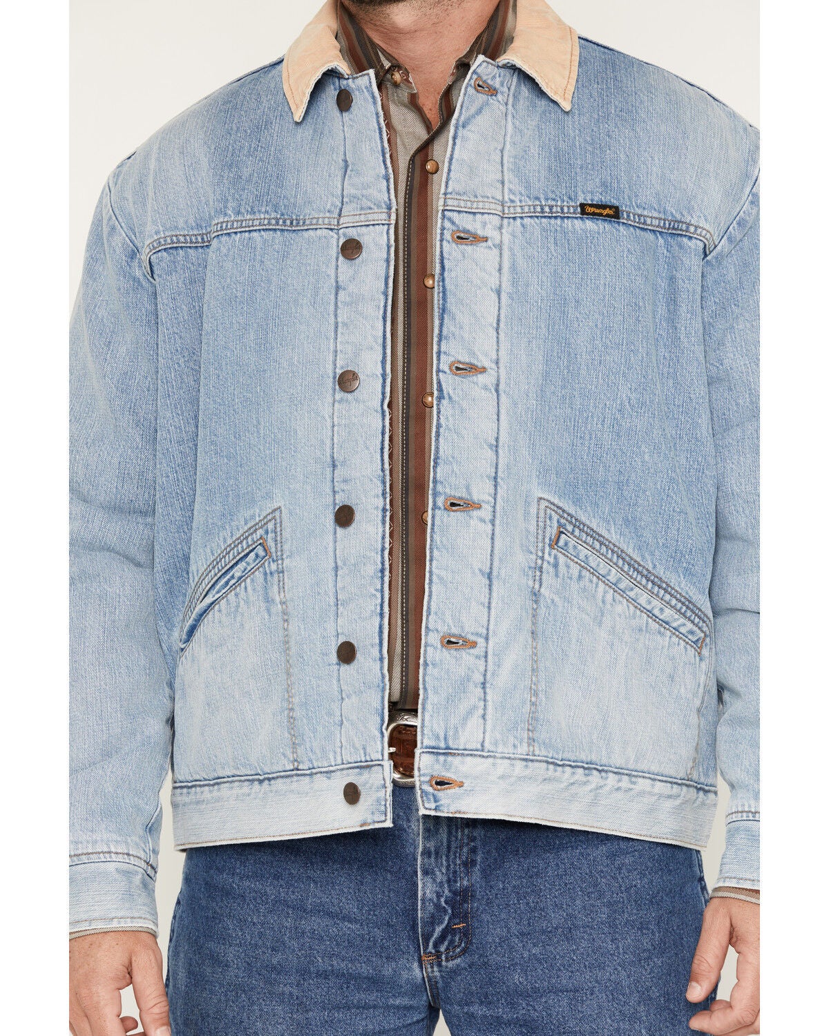 Image #3 - Wrangler Men's Light Wash Sherpa Lined Button-Down Denim Jacket, Light Wash, hi-res