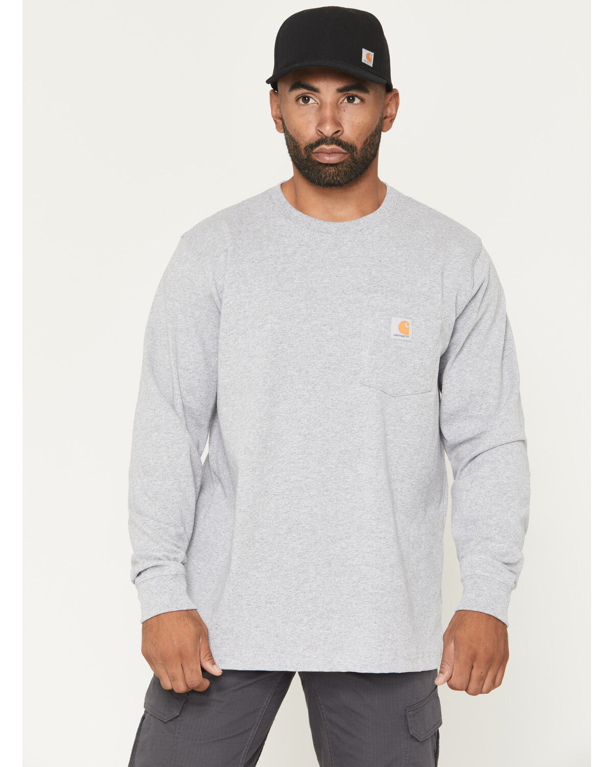 Image #2 - Carhartt Men's Relaxed Fit Heavyweight Solid Long Sleeve T-Shirt, Heather Grey, hi-res