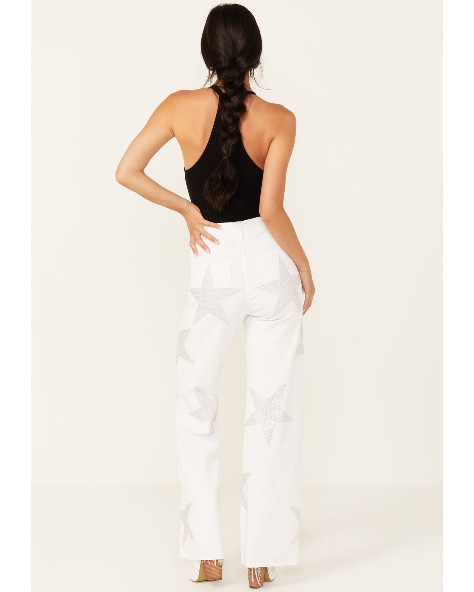 Product Name:  Vibrant Denim Women's Rhinestone Star High Rise Wide Leg Jeans
