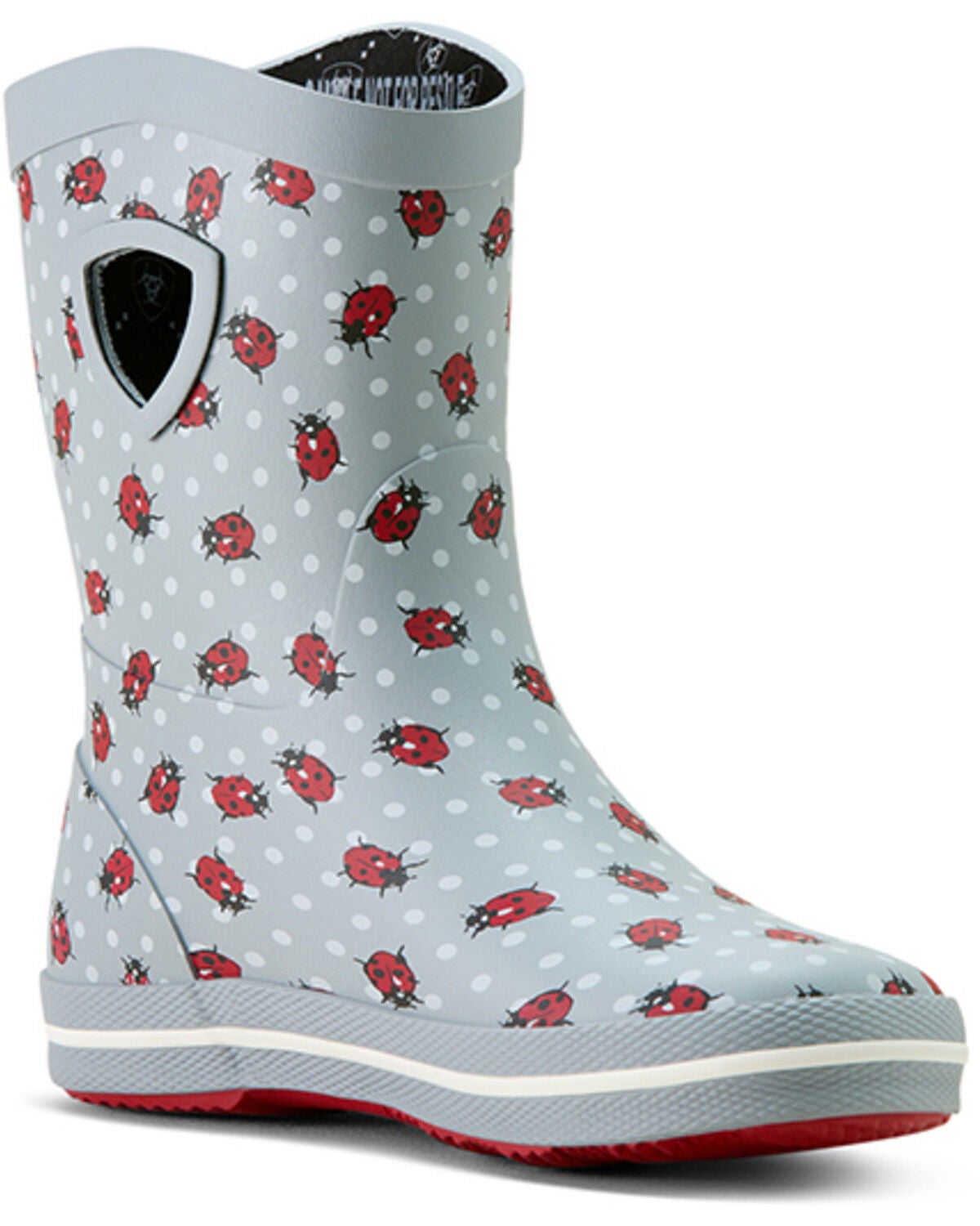 Ariat Boys' Kelmarsh Lady Bug Print Rubber Boots, Black/red, hi-res