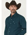 Image #2 - Ely Walker Men's Solid Long Sleeve Pearl Snap Western Shirt, Dark Teal, hi-res