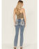 Image #1 - Miss Me Women's Medium Wash Mid Rise Americana Pocket 32" Bootcut Stretch Denim Jeans, Medium Wash, hi-res