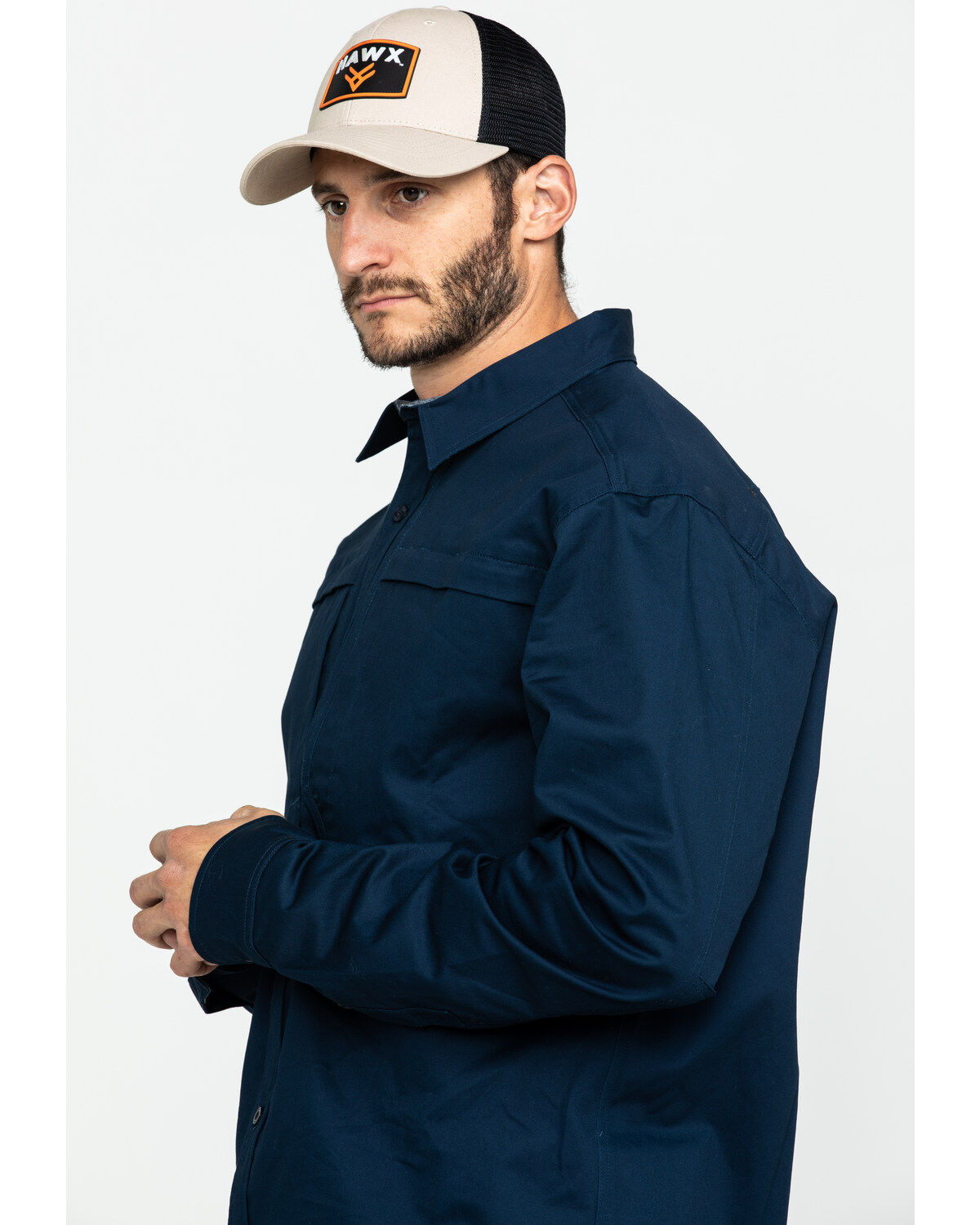 Image #3 - Hawx Men's Navy Stretch Twill Long Sleeve Work Shirt, Navy, hi-res