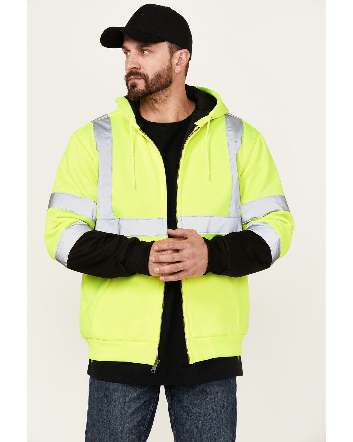 Hawx Men's High Vis Hooded Jacket, Yellow, hi-res