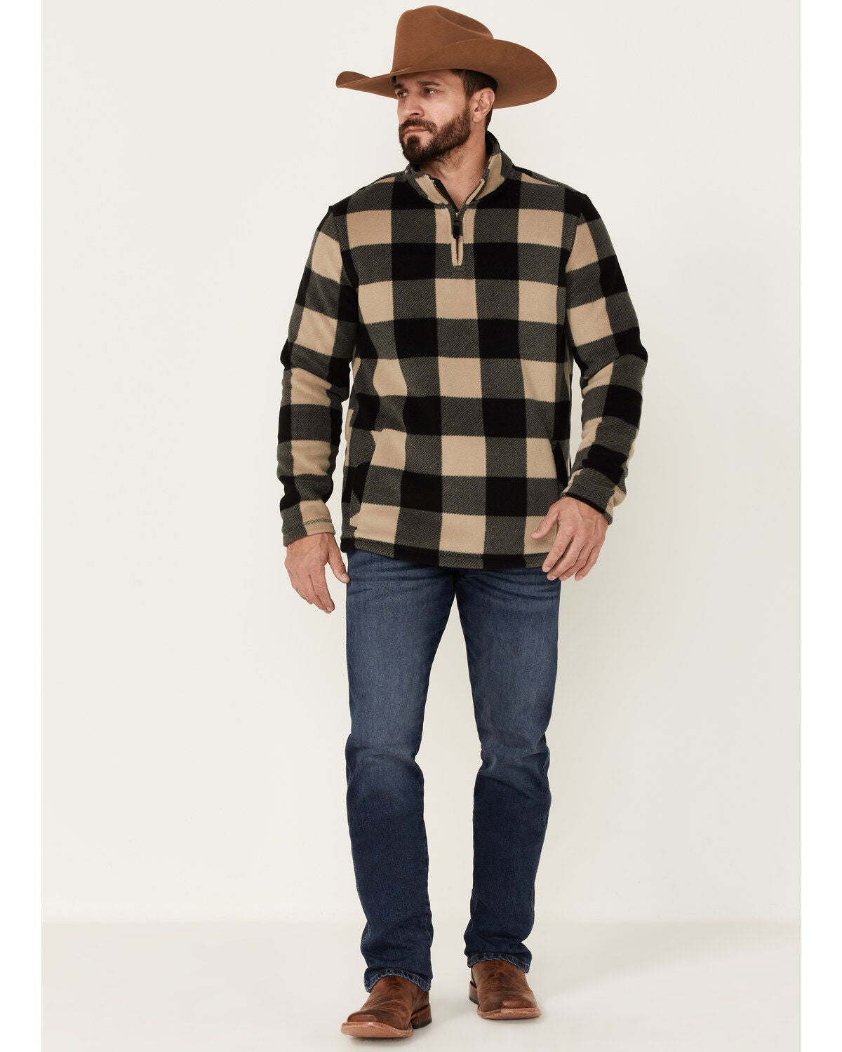 Image #2 - Cody James Men's Lumber Jack Buffalo Check Polar Fleece 1/4 Zip Pullover - Tan, , hi-res