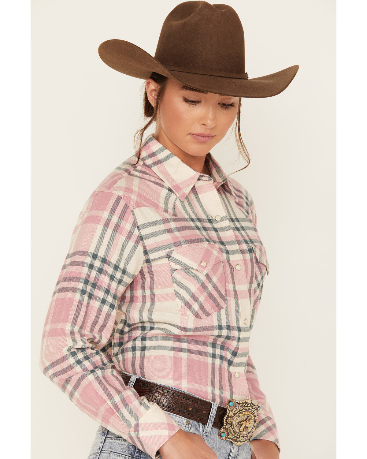Image #2 - Wrangler Women's Boot Barn Exclusive Plaid Print Long Sleeve Western Flannel Snap Shirt, , hi-res