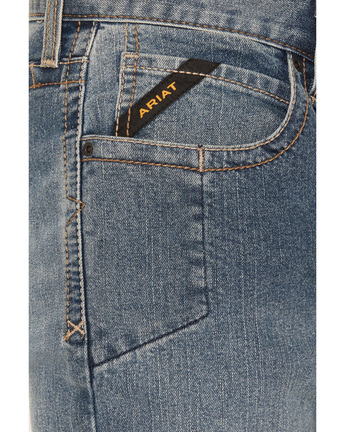 Image #2 - Ariat Men's Rebar M2 DuraStretch Rail Edgewood Medium Wash Relaxed Bootcut Stretch Denim Jeans, Medium Wash, hi-res