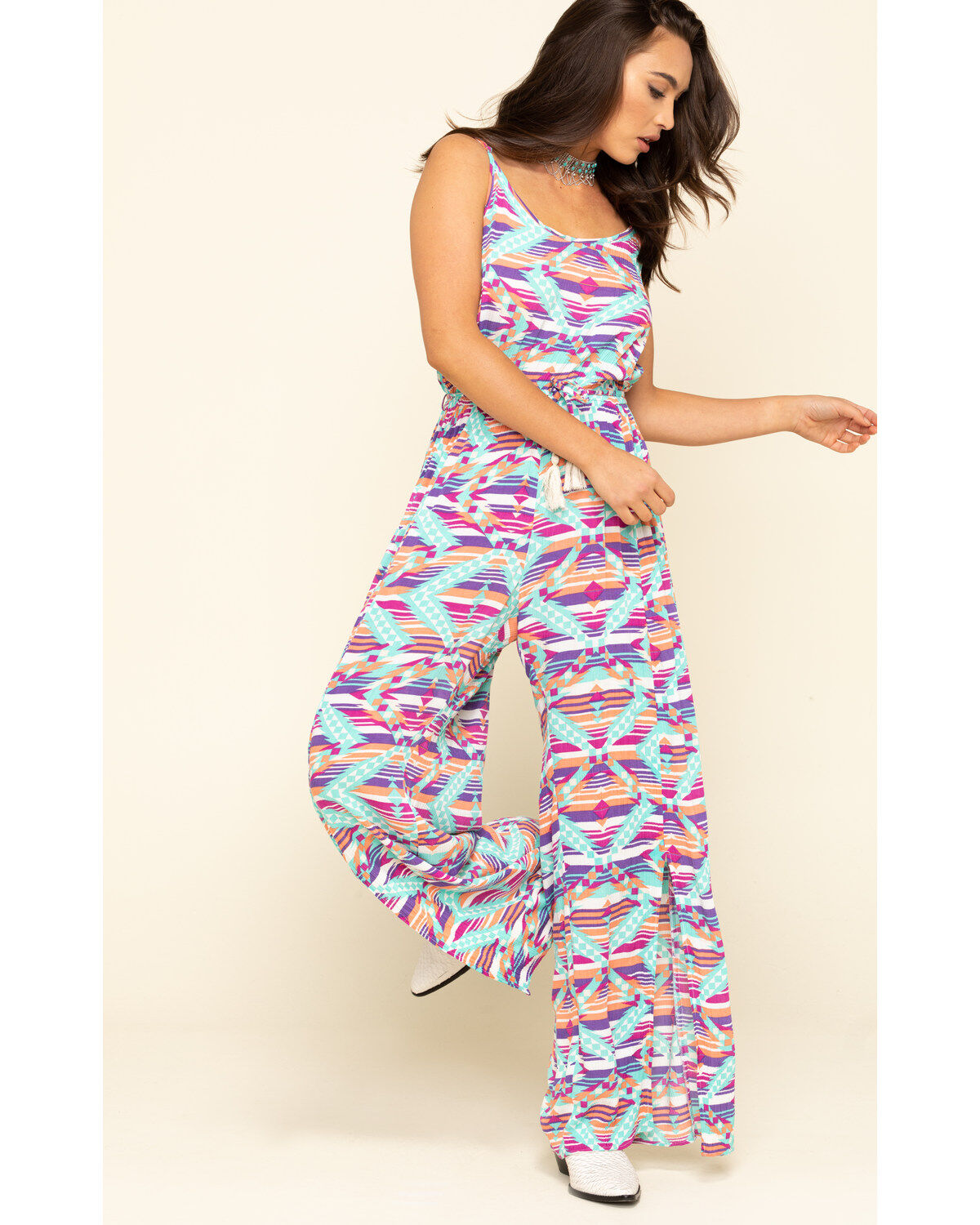 Image #6 - Rock & Roll Denim Women's Southwestern Striped Jumpsuit, Turquoise, hi-res