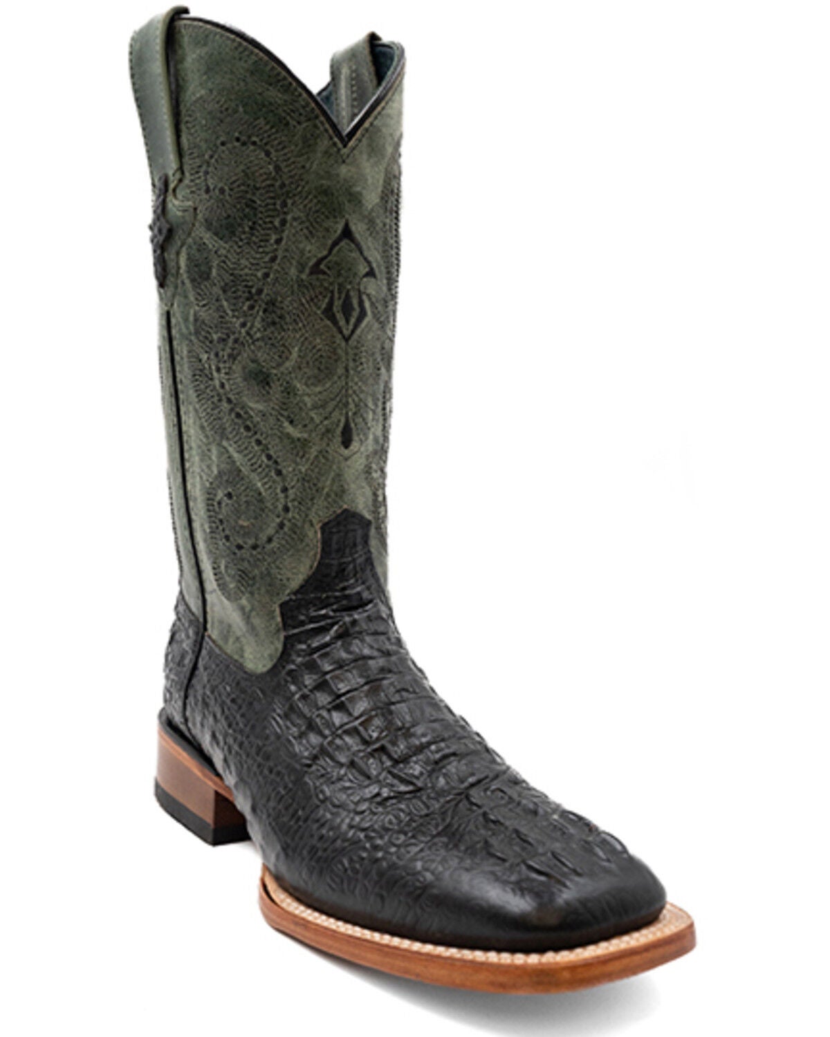 Ferrini Men's Stampede Caiman Print Western Boots - Broad Square Toe, Black, hi-res