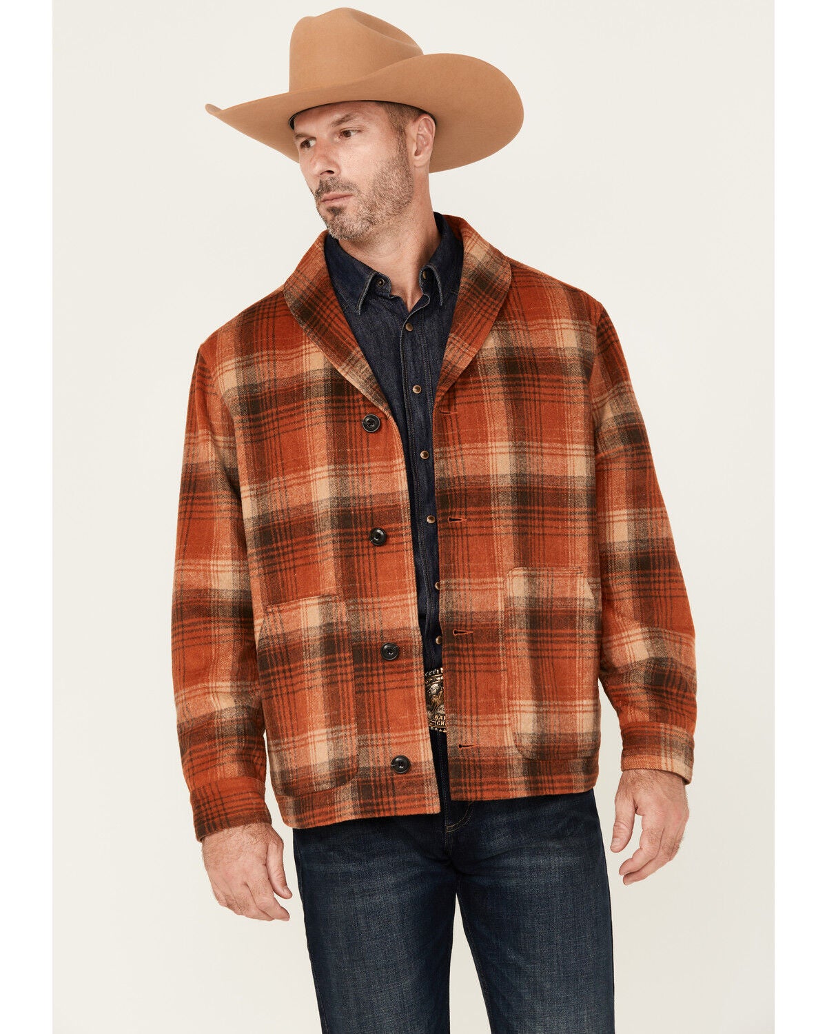 Cripple Creek Men's GPA Plaid Print Button-Down Coat, Rust, hi-res