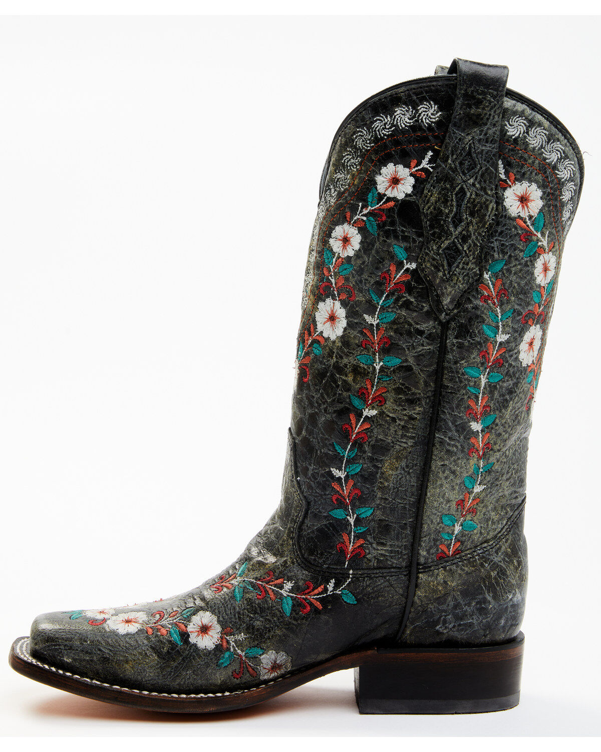 Image #4 - Corral Women's Floral Blacklight Western Boots - Square Toe, Black, hi-res