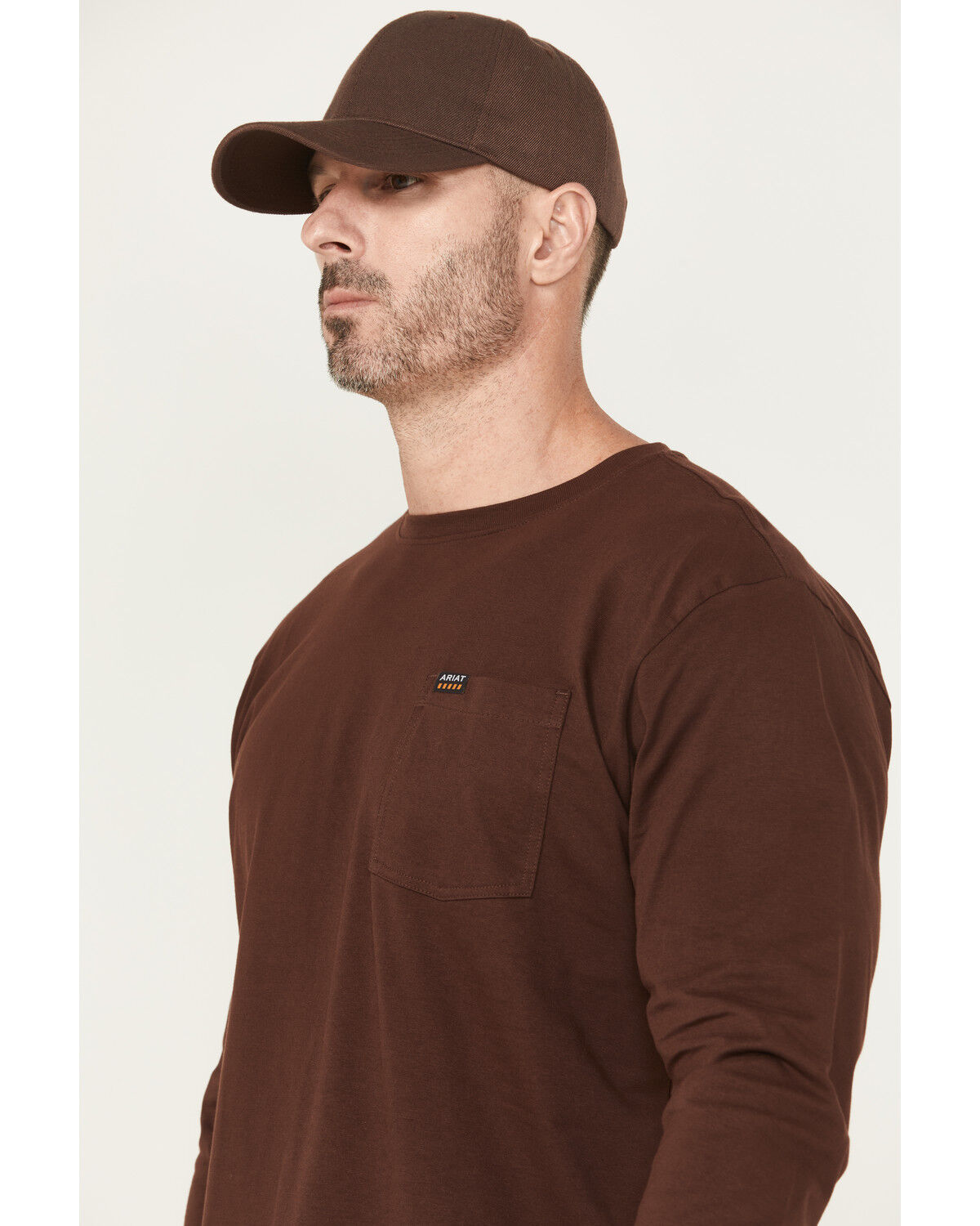 Image #4 - Ariat Men's Rebar Cotton Strong Hardhead Long Sleeve T-Shirt, Chocolate, hi-res
