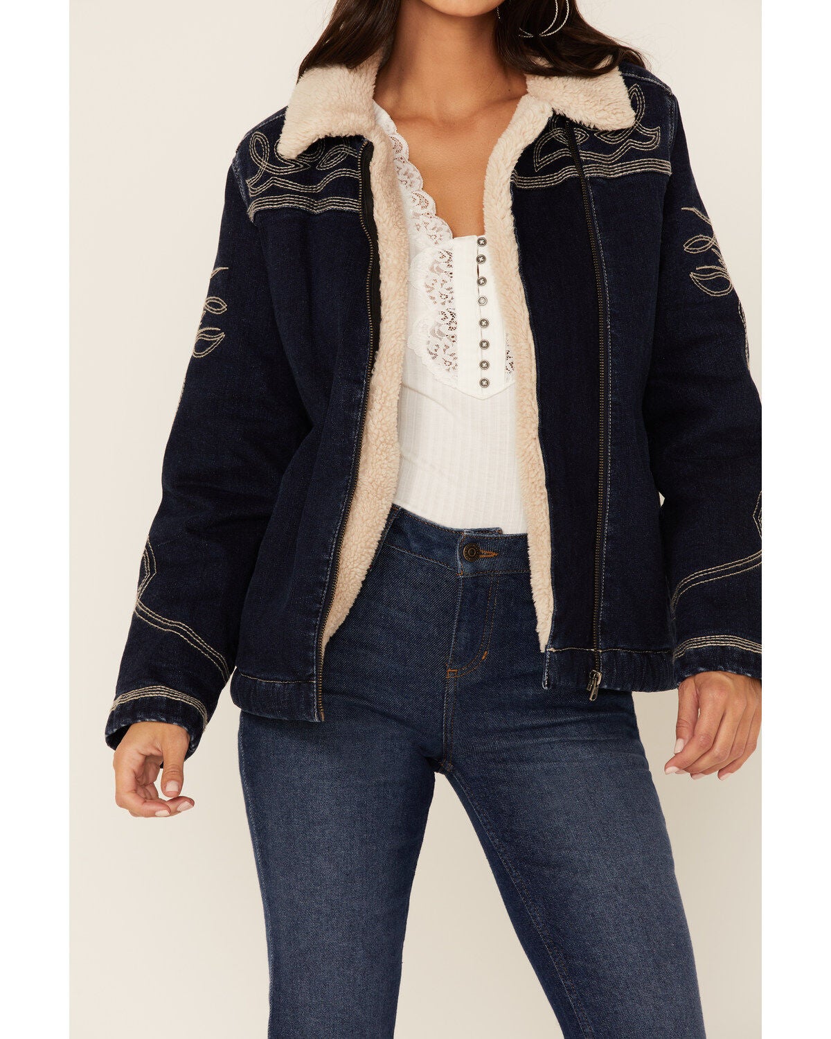 dark sherpa denim jacket