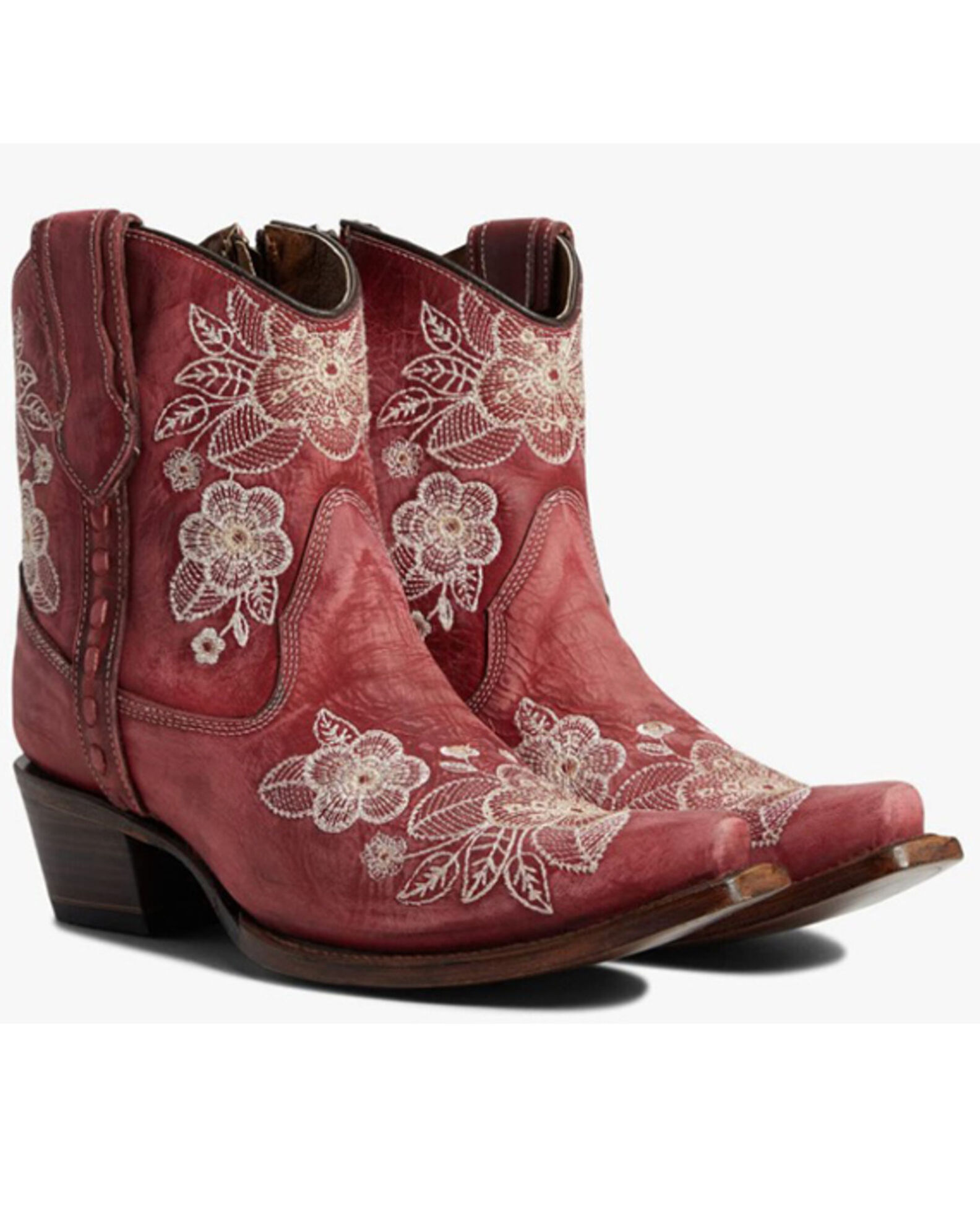 Corral Women s Flowered Embroidery Ankle Western Booties Snip