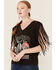 Rock & Roll Denim Women's Desert Scene Graphic Fringe Short Sleeve Tee , Black, hi-res