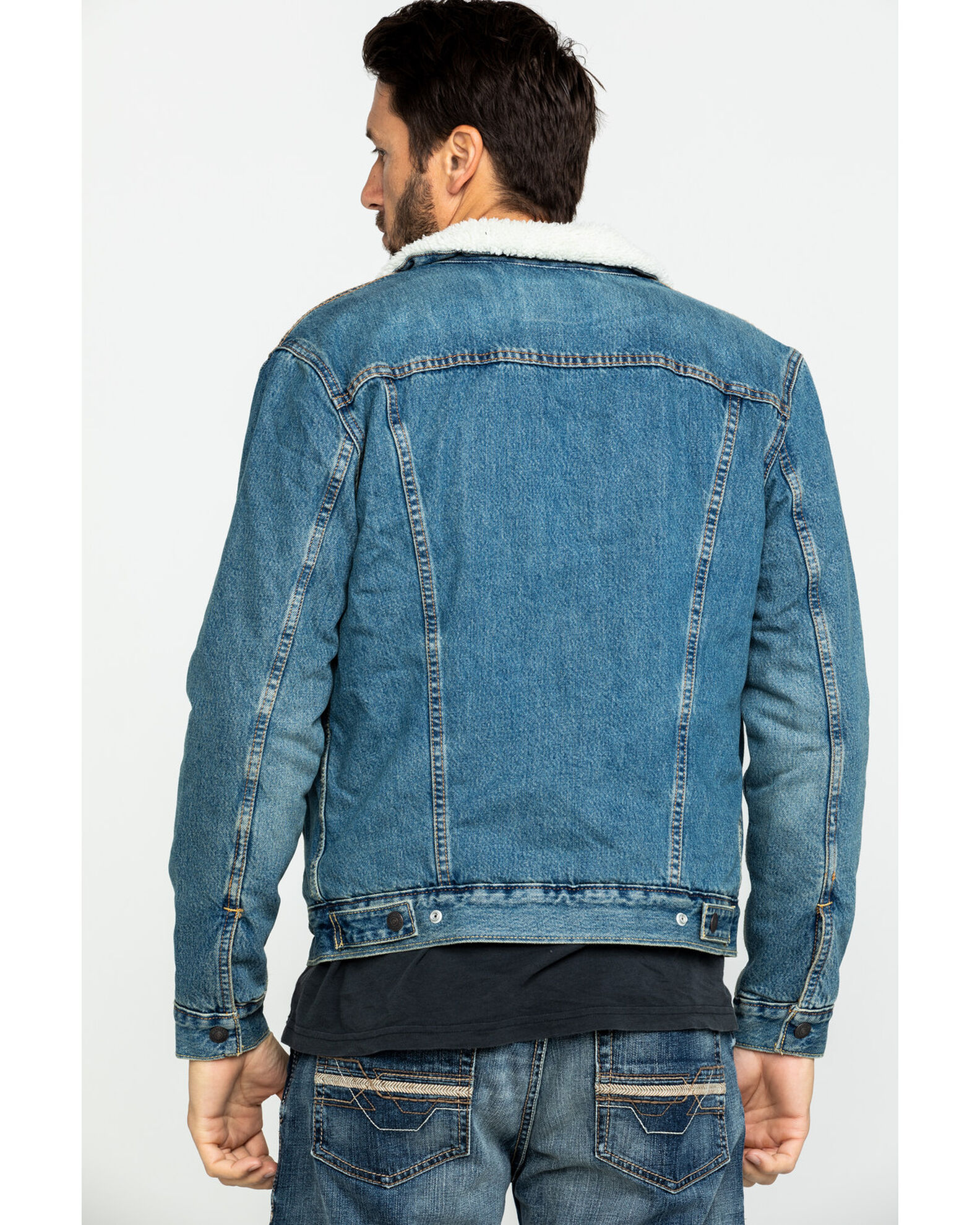 Image #2 - Levi's Men's Juniper Sherpa Lined Trucker Denim Jacket, Blue, hi-res