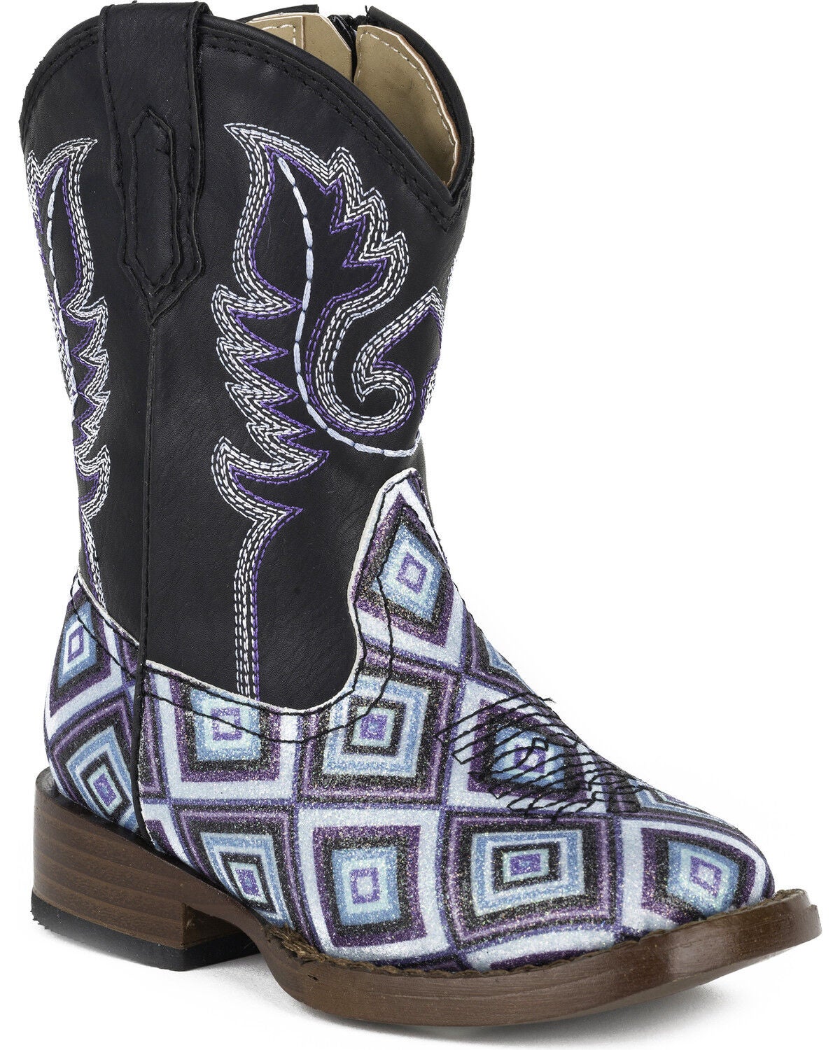 Roper Toddler Girls' Glitter Diamonds Western Boots - Square Toe, Black, hi-res