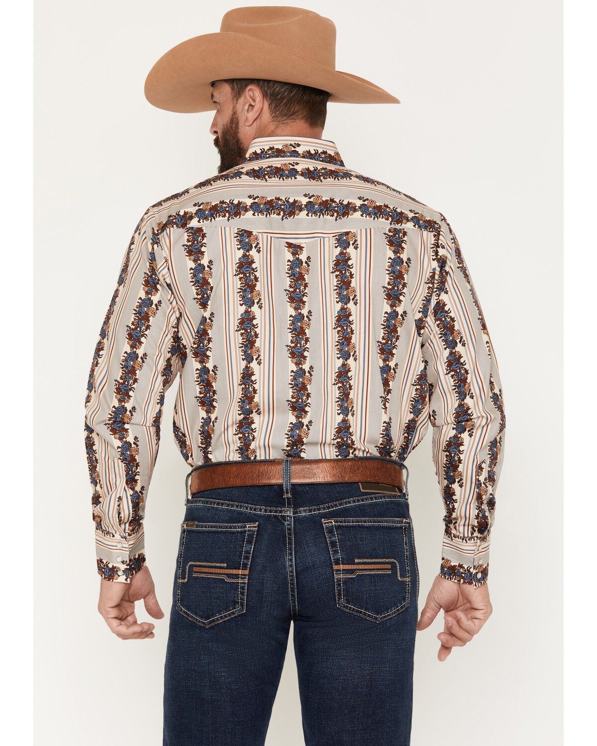 Image #4 - Ely Walker Men's Wallpaper Floral Print Long Sleeve Pearl Snap Western Shirt, Cream, hi-res