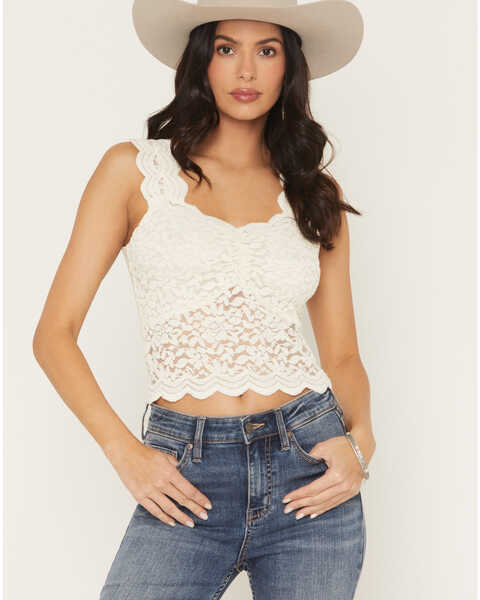 Shyanne Women's Solid Lace Tank Top, Cream, hi-res