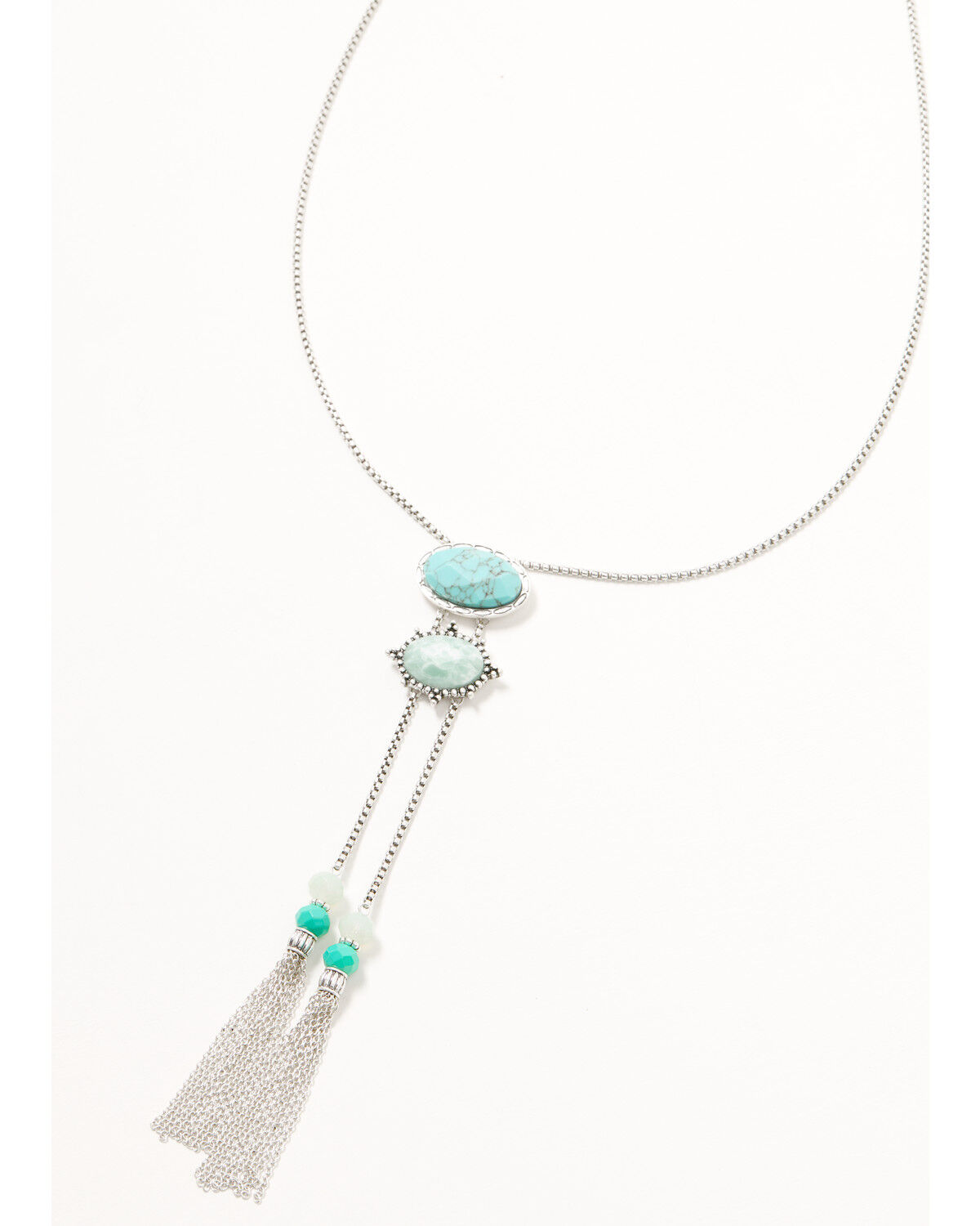 Image #1 - Lainey Wilson Women's Blue Moonshine Stone Tassel Bolo, Silver, hi-res