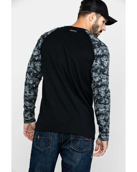 Ariat Men's Grey Camo FR Baseball Long Sleeve Work Shirt - Tall , Camouflage, hi-res