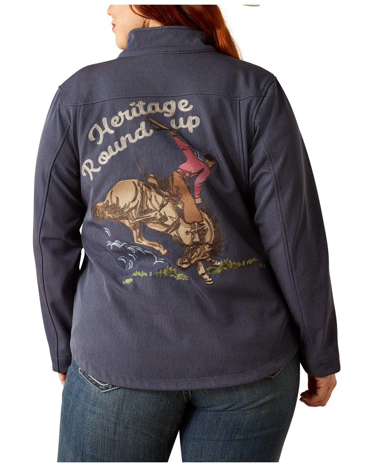 Image #1 - Ariat Women's Team Heritage Softshell Jacket - Plus, Blue, hi-res