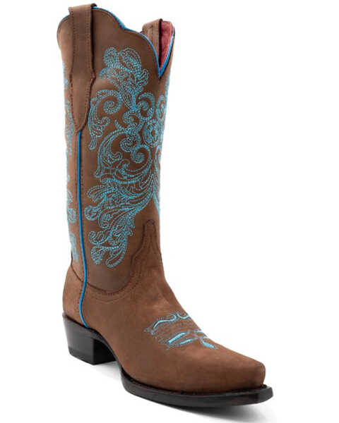 Ferrini Women's Ella Western Boots - Broad Square Toe , Brown, hi-res