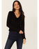 Very J Women's Long Sleeve Tie-Front Top, Black, hi-res
