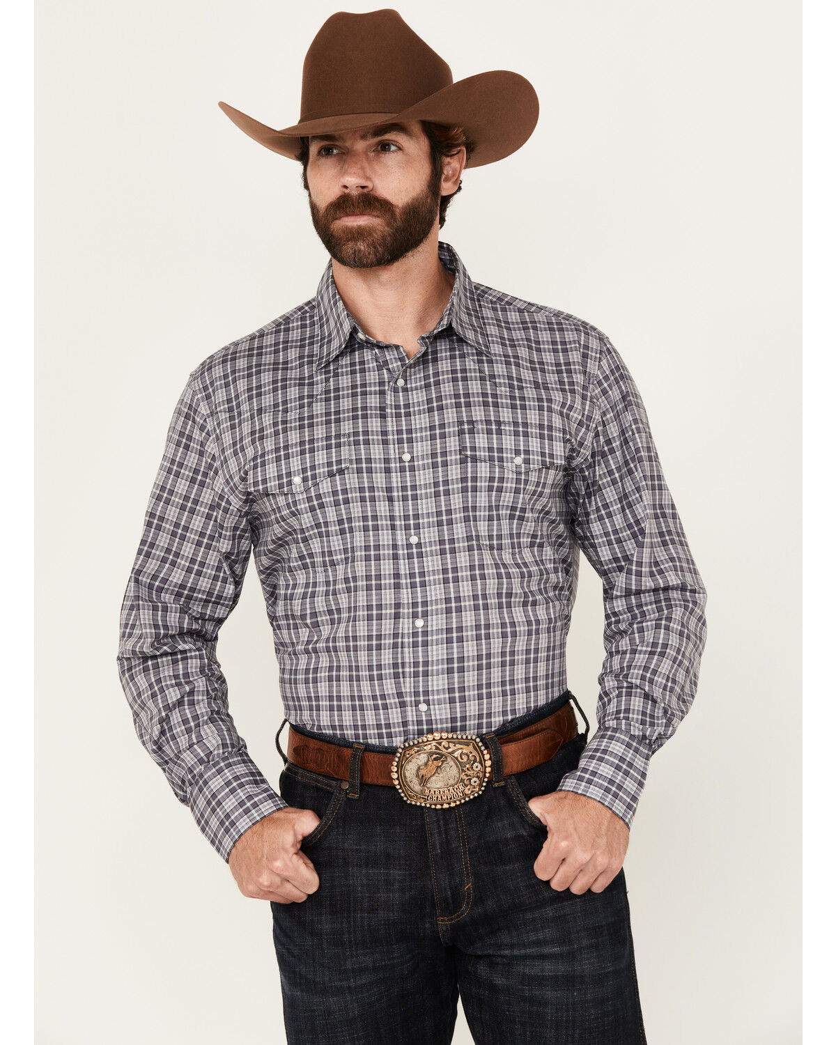 Wrangler Men´s Wrinkle Resistant Plaid Print Long Sleeve Snap Stretch WesternShirt
