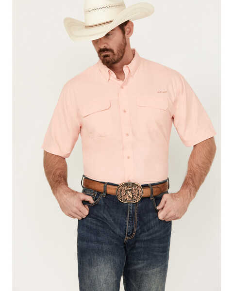 Ariat Men's VentTEK Outbound Solid Short Sleeve Button-Down Performance Shirt - Big , Peach, hi-res