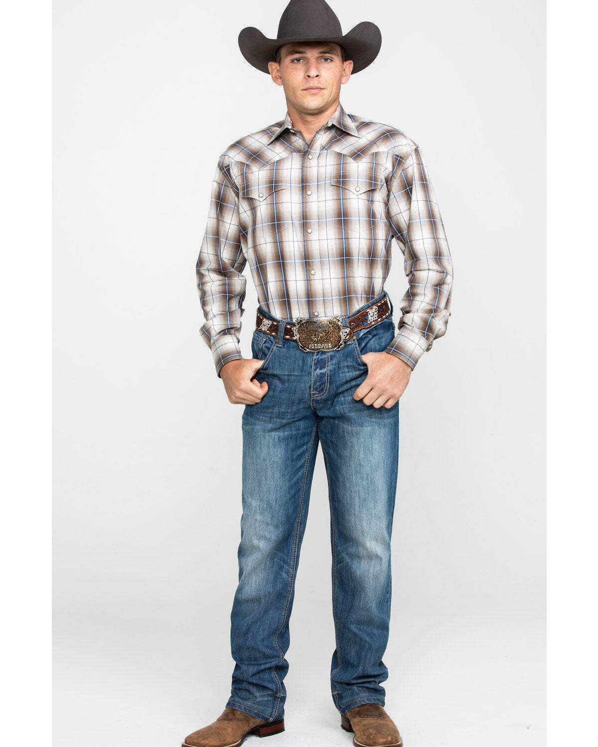 Image #6 - Roper Men's Brown Large Plaid Long Sleeve Western Shirt, , hi-res