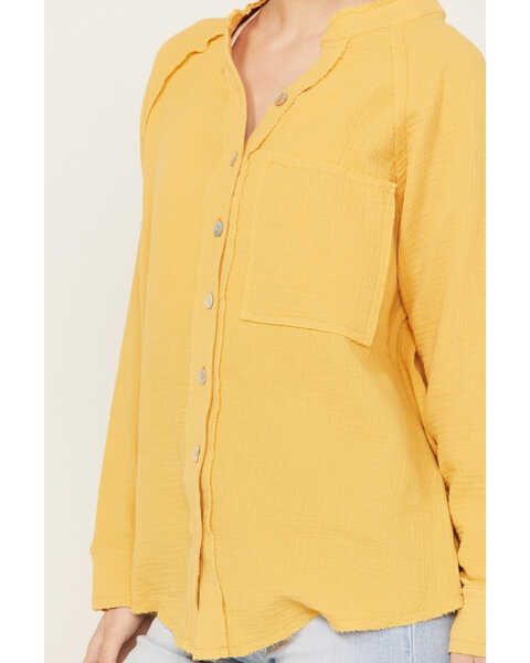 Image #3 - Wild Moss Women's Gauze Long Sleeve Button-Down Shirt, Mustard, hi-res