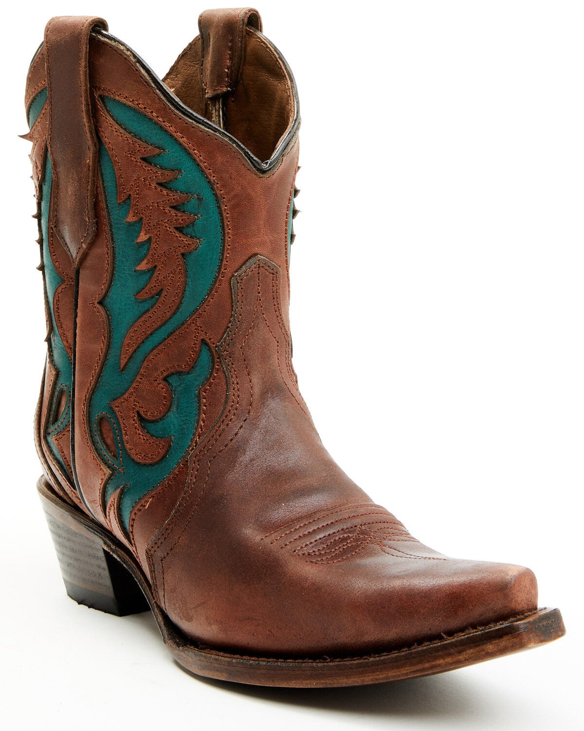Circle G Women's Inlay Western Booties - Snip Toe, Brown, hi-res