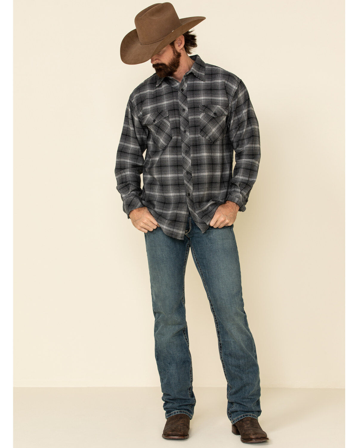 Image #2 - Resistol Men's Gray Simcoe Ombre Plaid Long Sleeve Western Shirt, Grey, hi-res