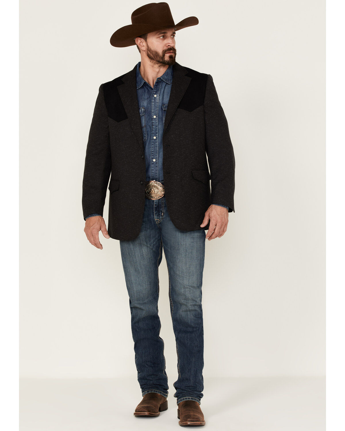 Image #2 - Cody James Men's Waco Contrast Yolk Button Down Western Sportcoat, Charcoal, hi-res