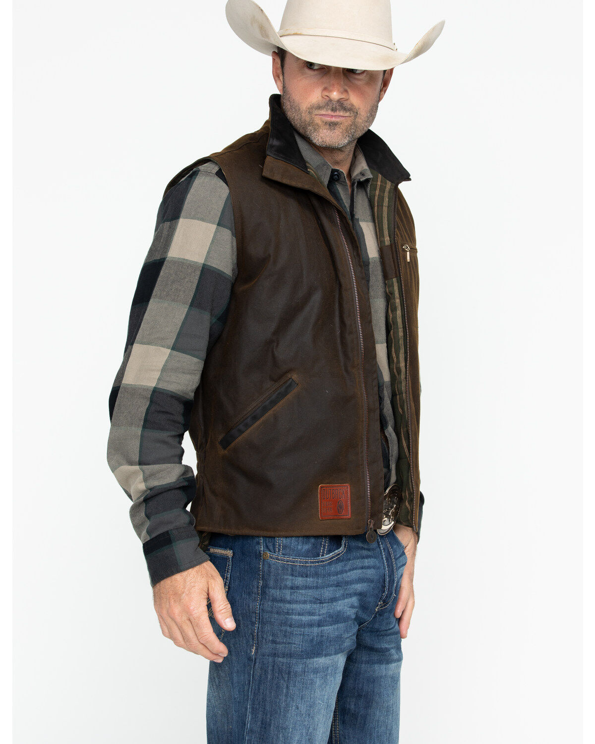 Image #4 - Outback Trading Co. Men's Sawbuck Oilskin Zip-Up Vest, Sage, hi-res