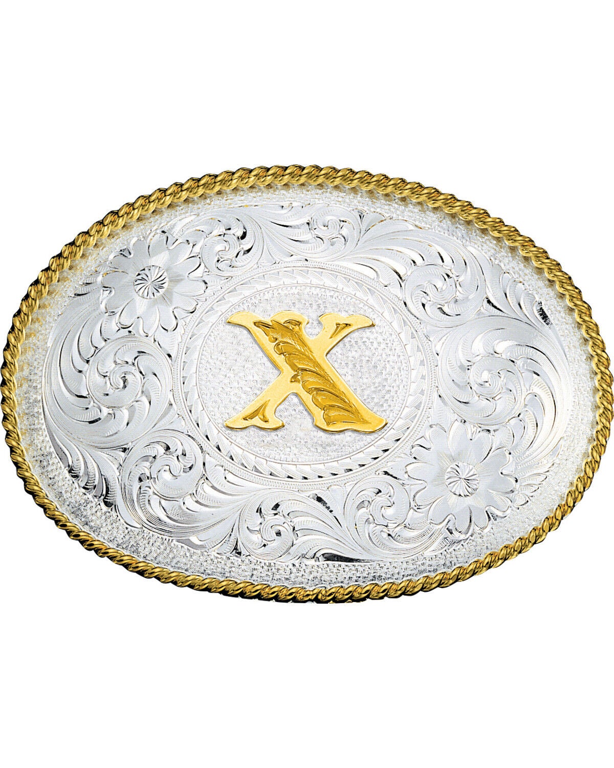 Montana Silversmiths Engraved Initial X Western Belt Buckle, Multi, hi-res