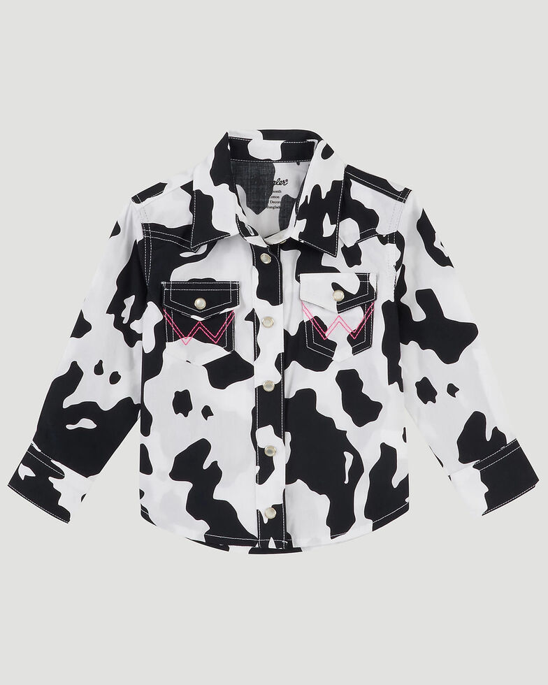 Wrangler Infant Girls' Cow Print Long Sleeve Western Shirt, Multi, hi-res