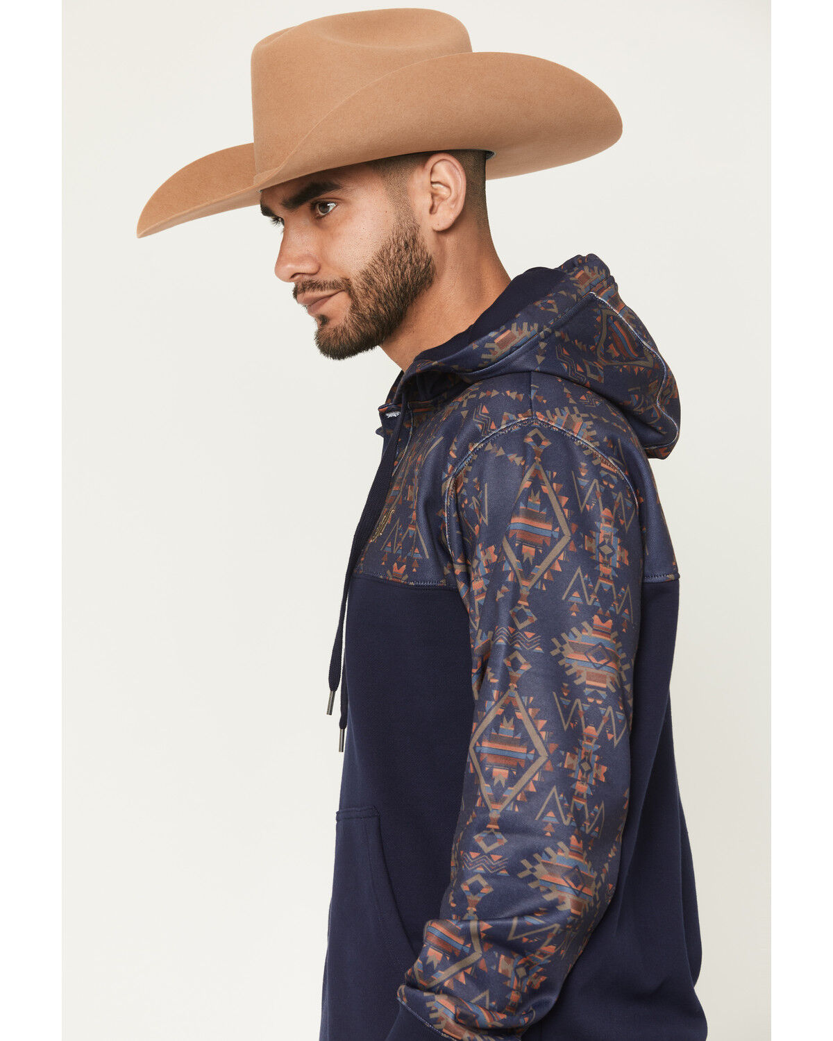 Image #2 - Hooey Men's Jimmy Southwestern Block Hooded Pullover, Navy, hi-res