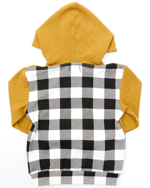 Ampersand Avenue Girls' Buffalo Plaid 1/2 Zip Front Hooded Pullover , Mustard, hi-res