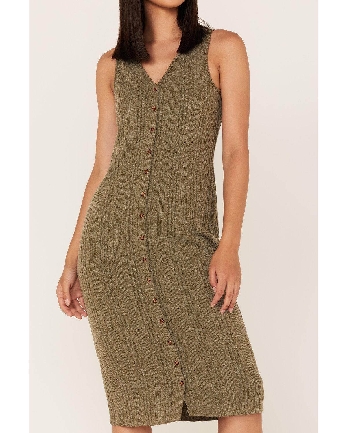 Image #3 - Cleo + Wolf Women's Ribbed Tank Midi Dress, Moss Green, hi-res