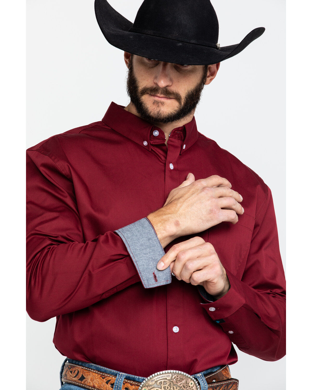 Image #4 - Cody James Core Men's Solid Maroon Twill Long Sleeve Western Shirt, , hi-res