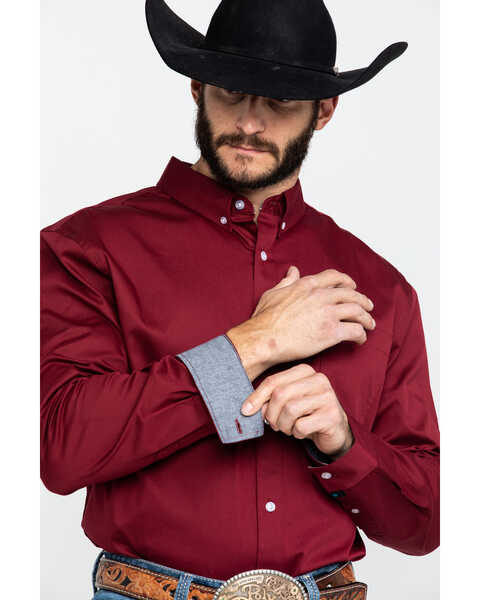 Image #4 - Cody James Core Men's Solid Maroon Twill Long Sleeve Western Shirt , , hi-res