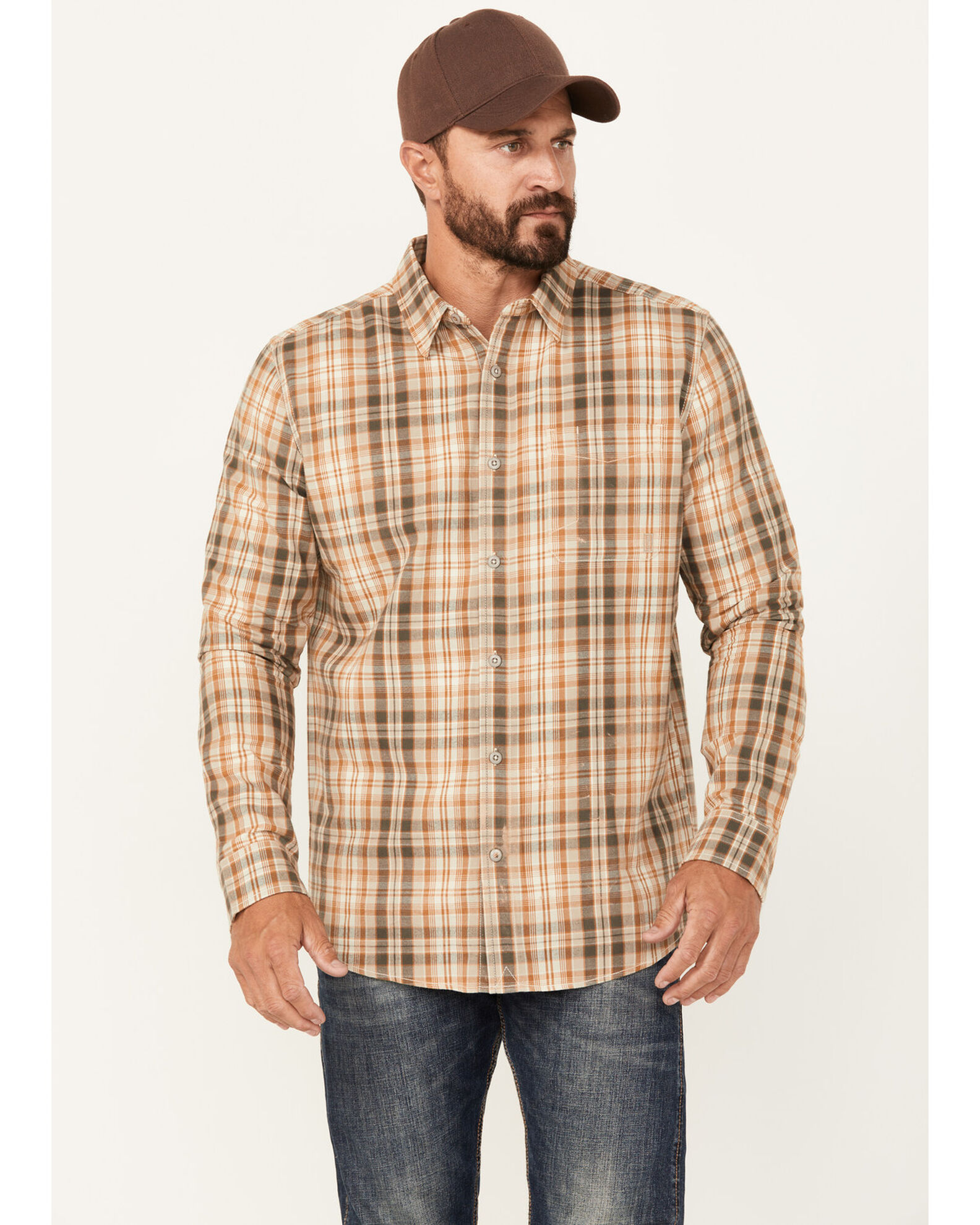 Brothers & Sons Men's Plaid Print Long Sleeve Button-Down Western Shirt